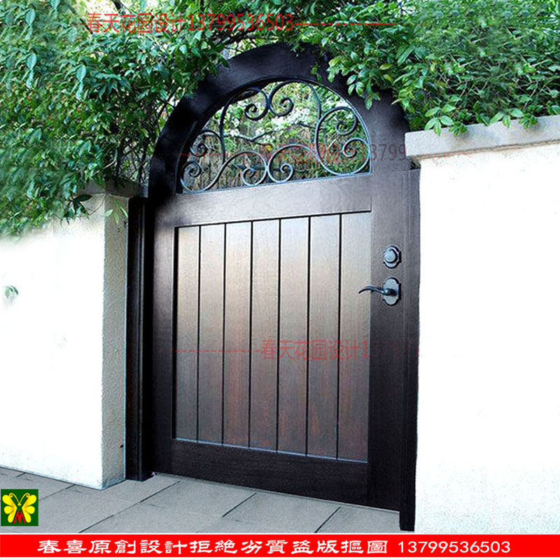 Customized European iron gate anti-corrosion solid wooden courtyard garden door stainless steel wood aluminum door
