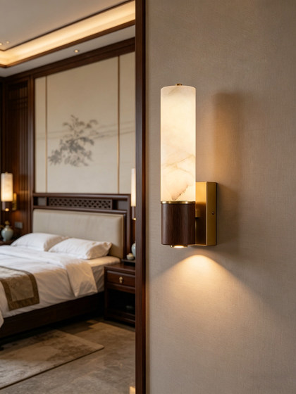 New Chinese-Style All-Copper Marble Wall Lamp for Villa Living Room, Long Strip-Shaped Background Wall Light, Staircase Corridor, Bedroom Bedside Lighting