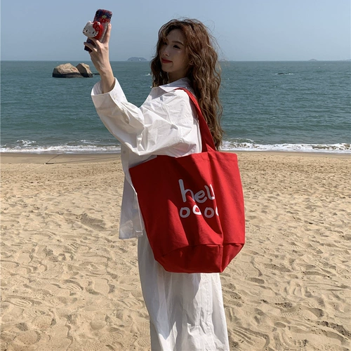 Вместительный и большой шоппер, трендовая сумка на одно плечо для отдыха, в корейском стиле