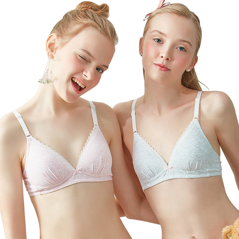 Three shots Bailian cotton three-stage no-rims student development period thin mold cup girl bra