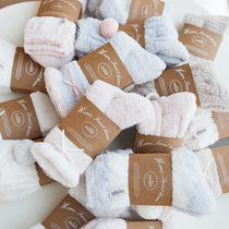 Autumn and winter Japanese cute bow Lady coral velvet socks thick warm socks home floor socks sleep socks