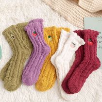 Winter coral velvet womens stockings thick warm home socks fruit floor socks moon socks loose womens socks