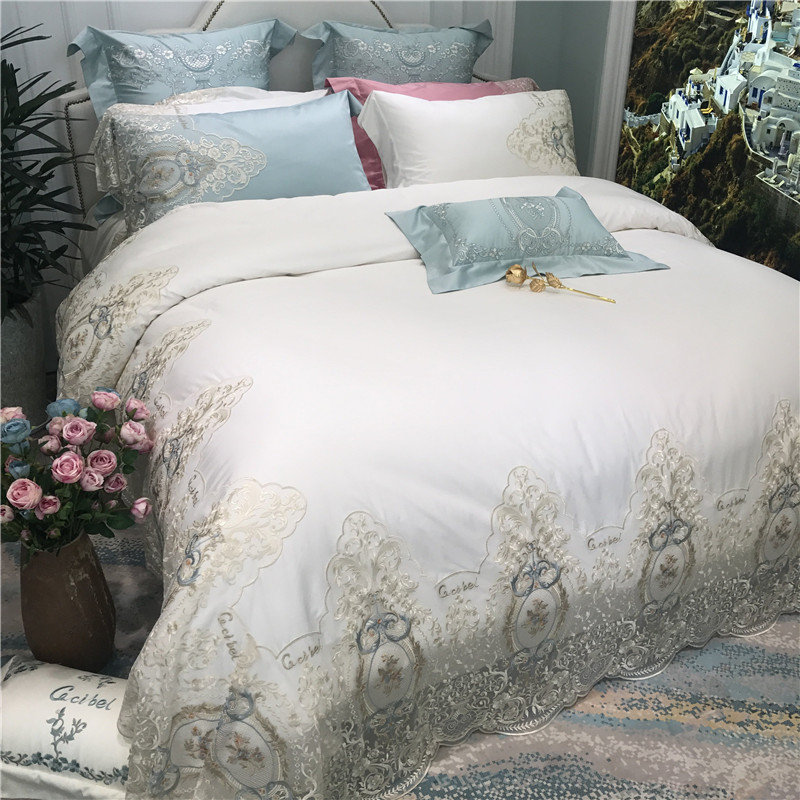 French lace 120-count Egyptian long-staple cotton four-piece set high-end model room European-style princess style 1 8m bedding