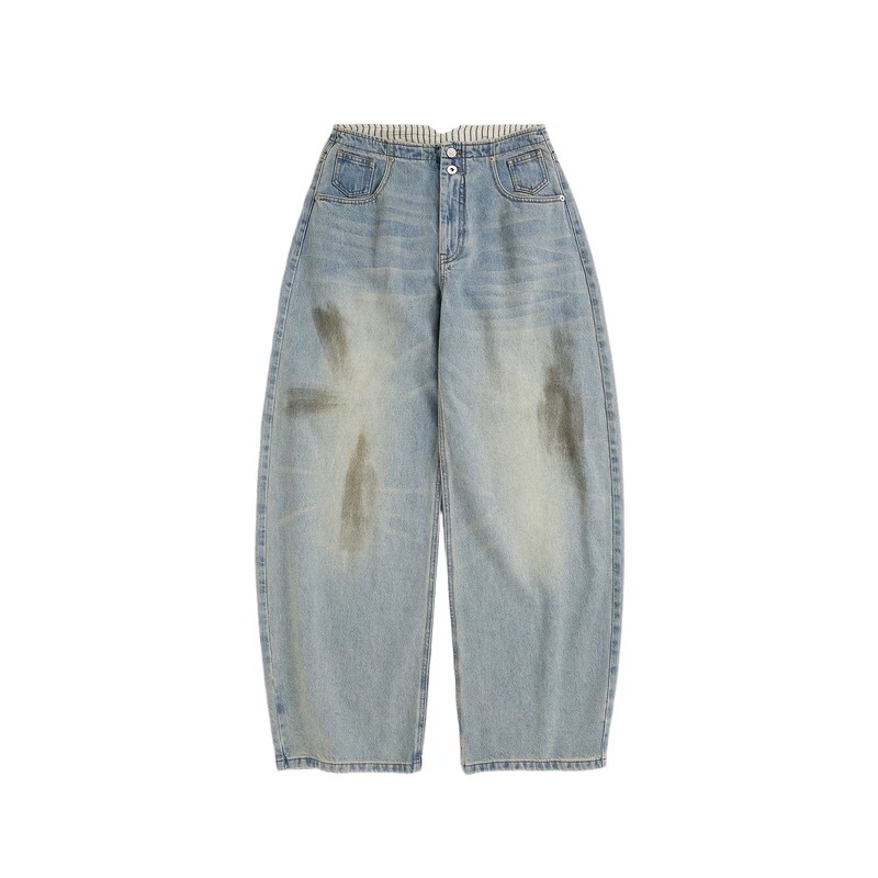 [Original Brand] 26 Spring/Summer New Designer Style Washed Denim Curved Waist Dirty Look Long Pants
