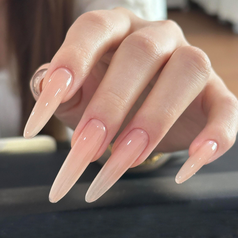 Purely Handmade Manicure, Wearable Nails, Nude Color, Medium Length, 2026 New Style, High-End Solid Color Almond Nails, Suitable for School, Makes Skin Look Fairer