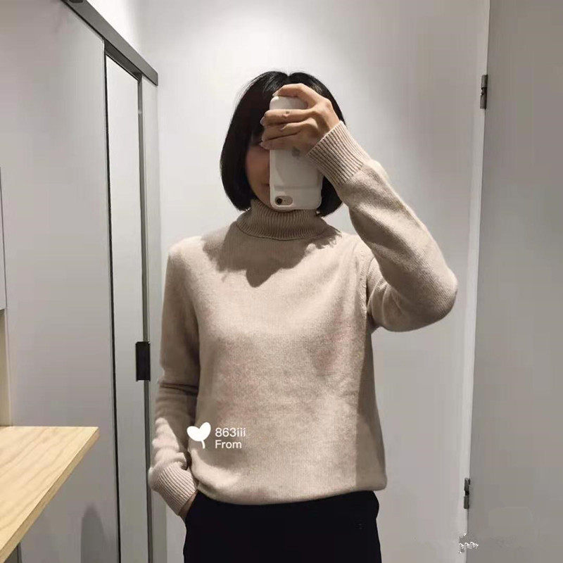  COS beige soft germination high collar cashmere sweater cashmere cardiovert wool cardiovert sweatshirt female original 1550