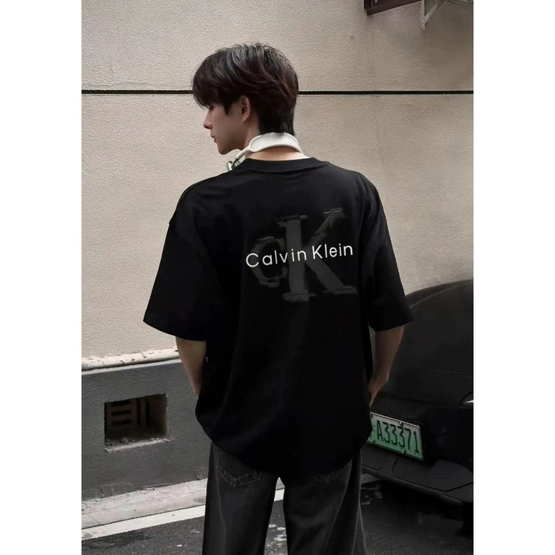 Summer Ck Short-Sleeve Embossed Embroidery Large Logo Unisex Loose Pure Cotton Couple Casual Fashion Top Versatile