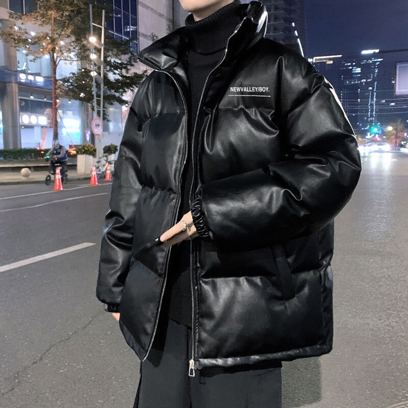 Winter Pu Leather down Jacket for Men, Loose Fit, Stand Collar, Thickened, Warm, Hong Kong Style, Trendy Brand for Teenagers, No-Wash Bread Cotton Jacket Winter Pu Leather down Jacket for Men, Loose Fit, Stand Collar, Thickened, Warm, Hong Kong Style, Trendy Brand for Teenagers, No-Wash Bread Cotton Jacket