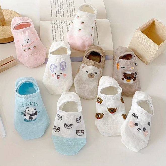 Cute Little Bear Cartoon Invisible Socks Female Non-slip Light Mouth Short Socks Off heel Silicone Deodorant Invisible Socks Spring Summer Season Tide