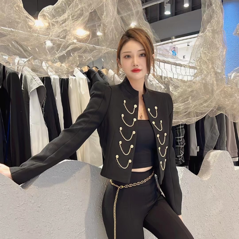Black autumn retro jacket, high-quality style