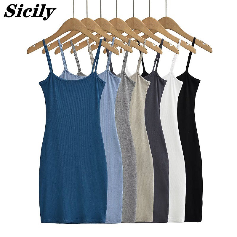Sicilian Blue Sexy Spaghetti Strap Dress for Women, New Summer Style, Inner Layering Short Skirt, Tight-Fitting Bodycon Skirt for Hot Girls