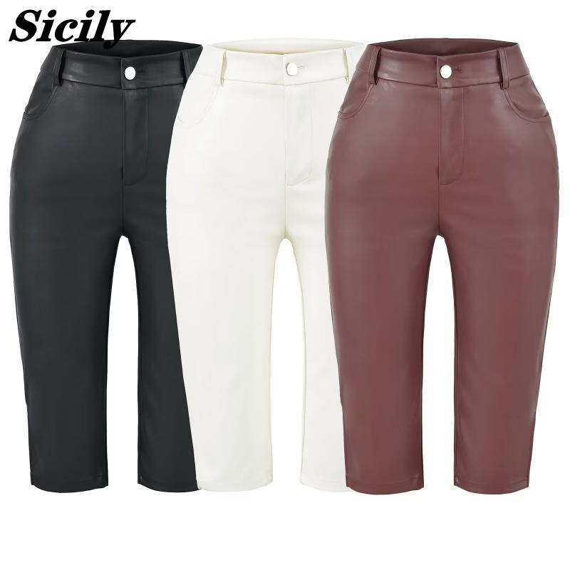 Sicily Capri Black Stretch Side-Slit Elastic Mid-Length Pants Women's Summer Casual Cropped Pants Sicily Capri Black Stretch Side-Slit Elastic Mid-Length Pants Women's Summer Casual Cropped Pants