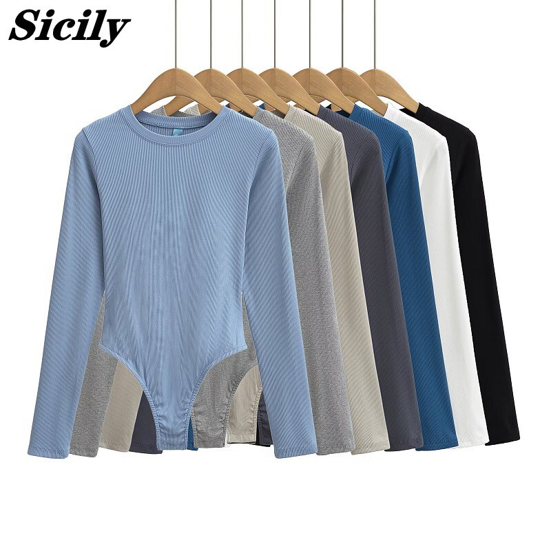 Sicily Kardashian Style Round Neck Tight-Fitting Long-Sleeve T-Shirt for Women, New Spring Slim-Fit Base Shirt Top