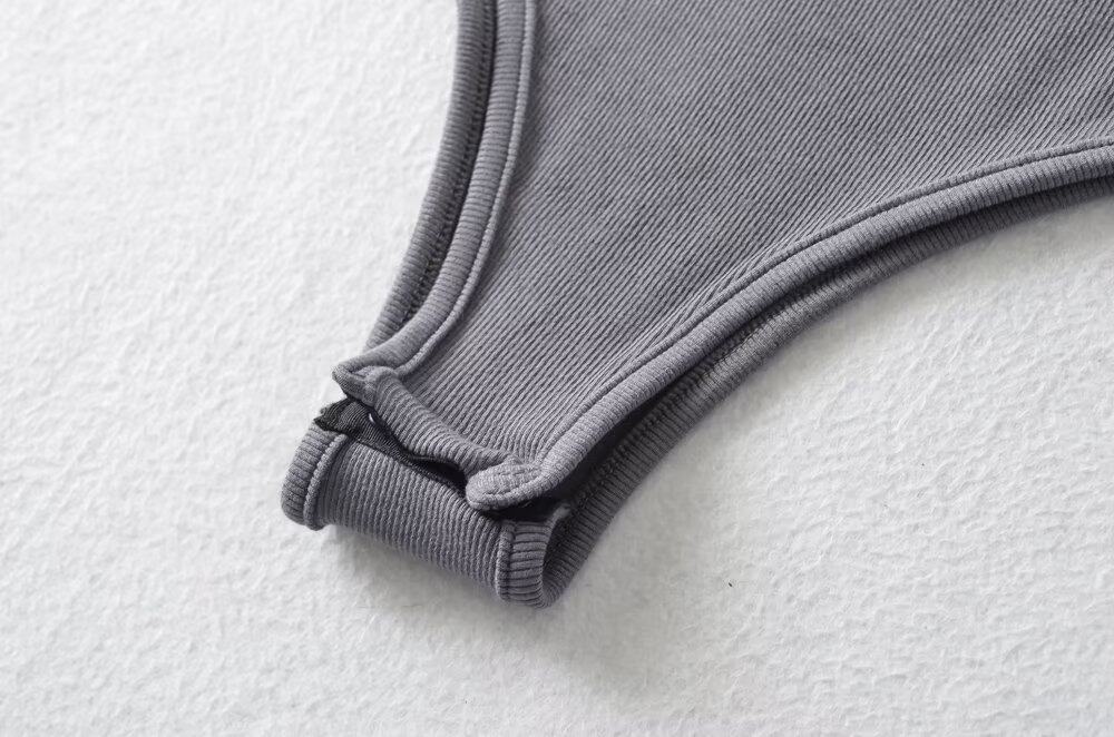 Боди/брюки 西西里美国修身纯色肩梯形领背心连身裤女士时尚适合拉伸底上衣