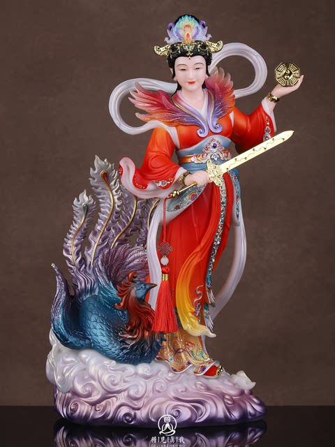 Jiutian Xuan Goddess Statue, white marble Wuji Yuanjun, Jiutian Madonna Statue, Jiutian Xuanmu Goddess worship ornaments