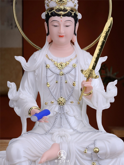 Manjushri Bodhisattva and Samantabhadra Bodhisattva statue for home use white marble Manjushri and Samantabhadra Bodhisattva statue for home worship Huayan Three Saints
