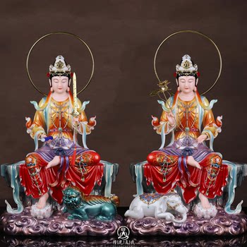 Manjushri and Samantabhadra Buddha Statues, Manjushri Bodhisattva and Samantabhadra Bodhisattva Statues, Made of White Marble, for Home Use in Buddhist Halls, for Worship and Decoration