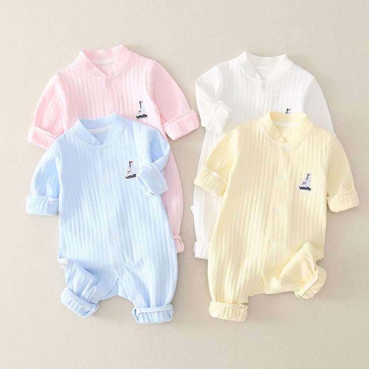 Baby spring and autumn jumpsuit pure cotton 0-1 newborn long-sleeved cardigan romper 12 months baby spring climbing suit