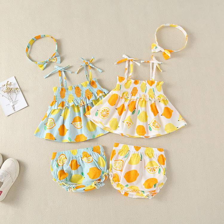 Newborn baby Dress 2020 summer new Lemon Girls Suspender Dress suit Girls Skirt