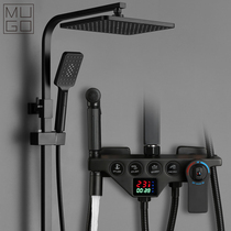 Constant temperature Nordic black shower set Bathroom all-copper household bathroom pressurized rain shower large bath device