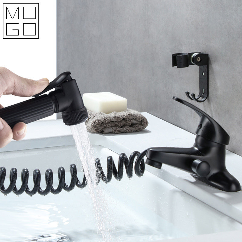 Hot and cold double-hole basin faucet Household three-hole basin Bathroom basin Hand wash basin Pull-out faucet