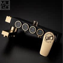 Full copper black shower head thermostatic golden bathroom lifting shower with shower wall-mounted square number of shower faucet sleeves