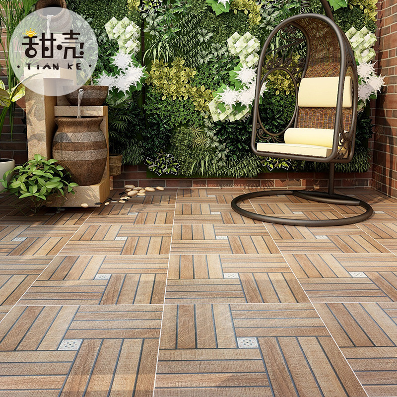 Balcony tile imitation solid wood wood grain brick Nordic simple modern American pastoral retro non-slip floor tile 600X600