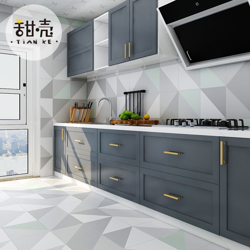 Green geometric tiles Nordic kitchen powder room wall tiles bathroom toilet balcony non-slip floor tiles flower tiles 300