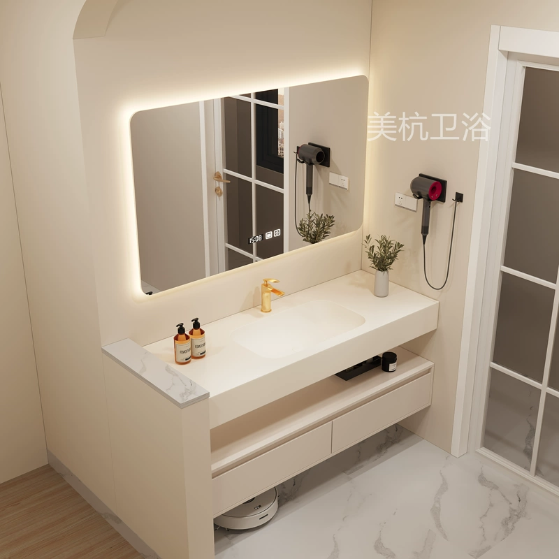 Tủ phòng tắm tùy chỉnh 
            kết hợp tấm đá tối giản hiện đại liền mạch một chậu rửa chậu rửa chậu rửa tủ gương thông minh bộ tủ gương phòng tắm tủ gương nhà tắm