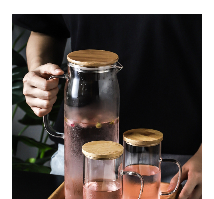 Bình thủy tinh kiểu Nhật đặt dung tích lớn nhiệt độ cao nước lạnh chai nước lạnh chai nước chanh hoa ấm trà cốc nước lạnh - Tách bình thủy tinh đựng nước 2 lít