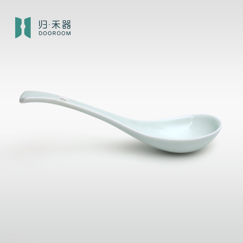 Homo-grammer ceramic tablespoon long handle brief meal spoon Jingdezhen handmade porcelain spoon spoon spoon soup spoon congee spoon