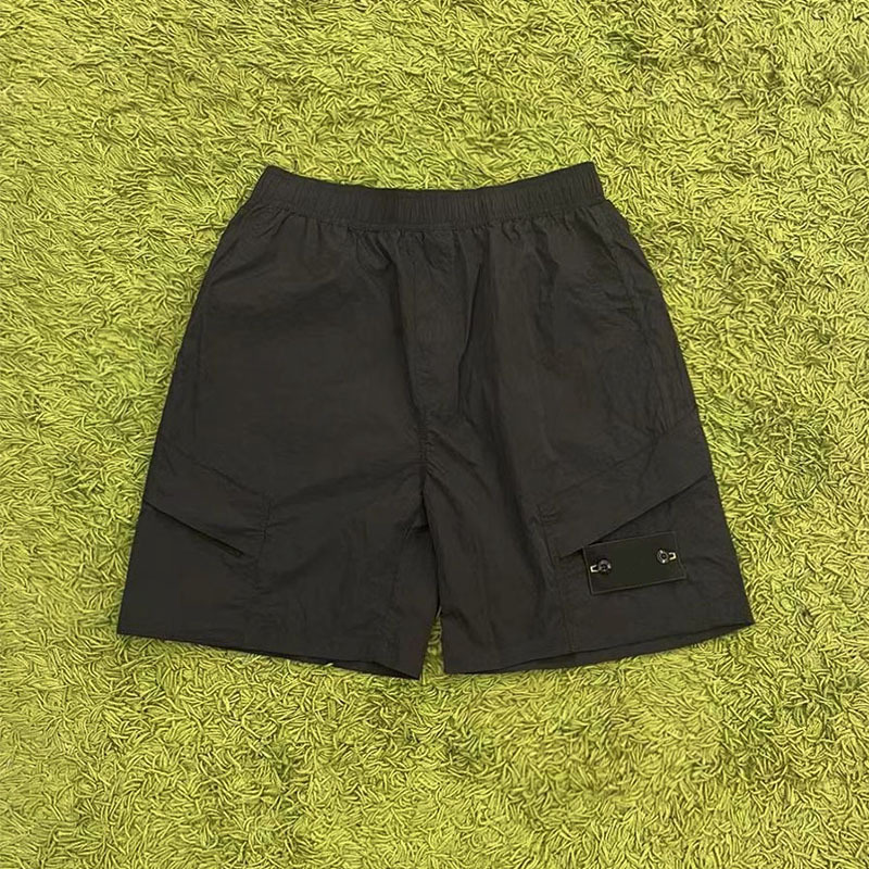 Stone New Metal Nylon Shorts with Badge Embroidery, Workwear Pockets, Sports Casual Quick-Dry Five-Point Shorts