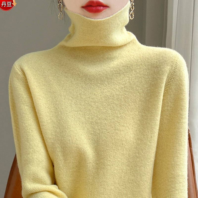 Tightly Woven 100% Pure Wool Base Sweater for Women, Autumn and Winter 2026 New Style, Loose-Fitting Knitted High-Neck Sweater