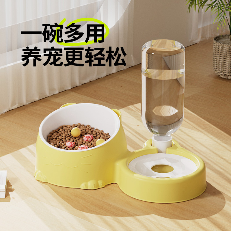 Cat Bowl Double Bowl Automatic Water Dispenser Pet Cat Food Dog Food Bowl Stainless Steel Ceramic Dog Bowl Cat Bowl Dog Bowl Pet Supplies