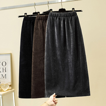 Corduroy skirt autumn and winter women velvet A- line dress long high waist hip skirt slim split temperament skirt