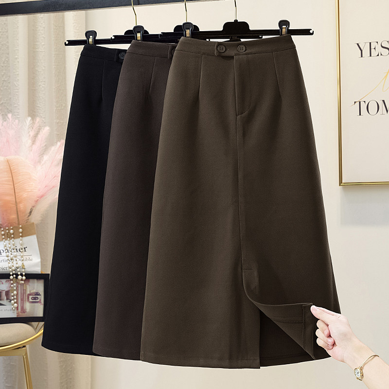 Korean Cargo Hair Half Body Dress Woman Autumn Winter A Character High Purse Hip Skirt New 2022 Burst Medium Long Version Open Fork Skirt