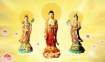 The exquisite portrait of Buddha Amitabha the unique painting of the Western Three Saints double-sided plastic seal on photographic paper