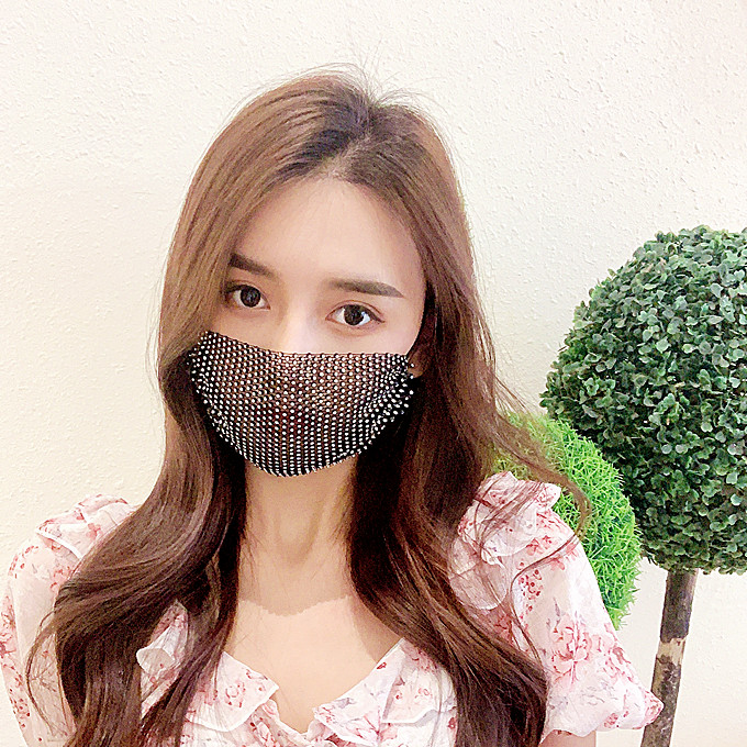 Water Diamond Mask Female Summer Solid Black Mesh Red Stars Same Inlaid Drill Decoration Shiny Hand Hot Drilling Trend