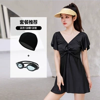 Черный купальник, водонепроницаемая плавательная шапочка