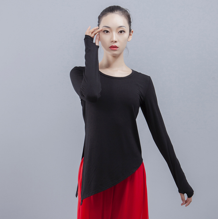 Dance practice suit Long sleeve modern dance top Female adult Modal bevel finger classical dance Latin dance suit