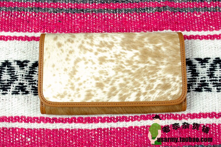 (Beauty Edition) American Luxury Western Style Yellow White Flowers Bull Leather Fur Integrated Long Version Flip Wallet Wallet Money Clip