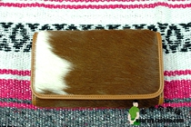 (US version) American luxury Western style yellow and white flower cowhide leather fur one long flip wallet wallet