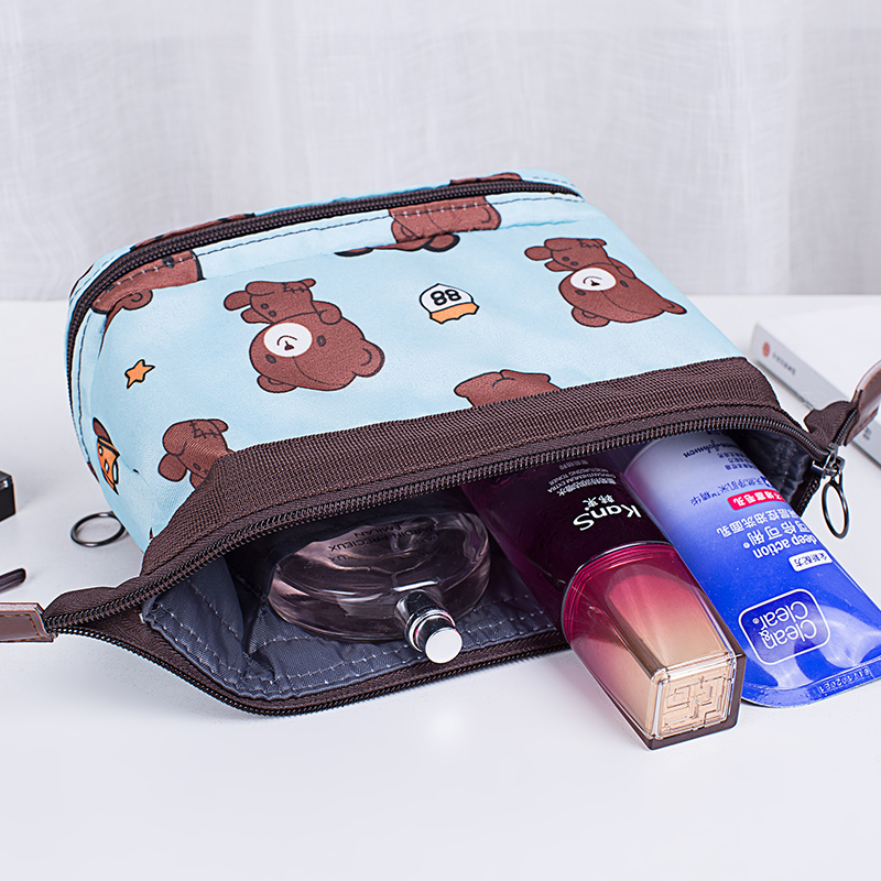 New Double Layer Makeup Bag Small portable flower color minimalist Large capacity Multi-functional cashier bag Carry-on Cartoon toiletries