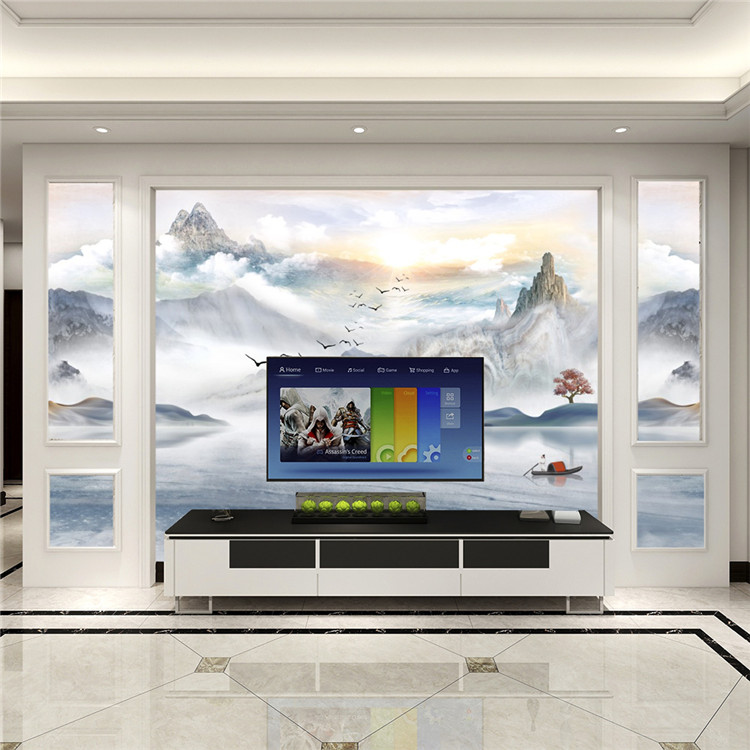 TV background wall Bamboo Wood Fiber Chinese Living Room Atmosphere 8D Imitation Marble Grain Landscape Painting Integrated Board High Light Painting