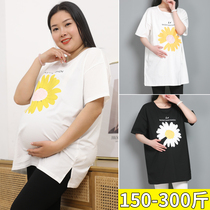 Pregnant women short-sleeved T-shirt cotton top summer medium long loose size 200 pounds fashion fashion mom undershirt summer wear