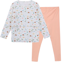 Extra large size 200 pounds maternity confinement clothing spring autumn and winter pure cotton thickened autumn clothes postpartum nursing pajamas cotton sweater