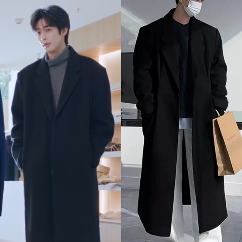 The Sun-Like Jacket I Wear Is the Same Style as Lin Yusi and Song Weilong'S, a Long Autumn and Winter Coat That Is over the Knee, Korean Style, Loose and Thickened Trench Coat The Sun-Like Jacket I Wear Is the Same Style as Lin Yusi and Song Weilong'S, a Long Autumn and Winter Coat That Is over the Knee, Korean Style, Loose and Thickened Trench Coat