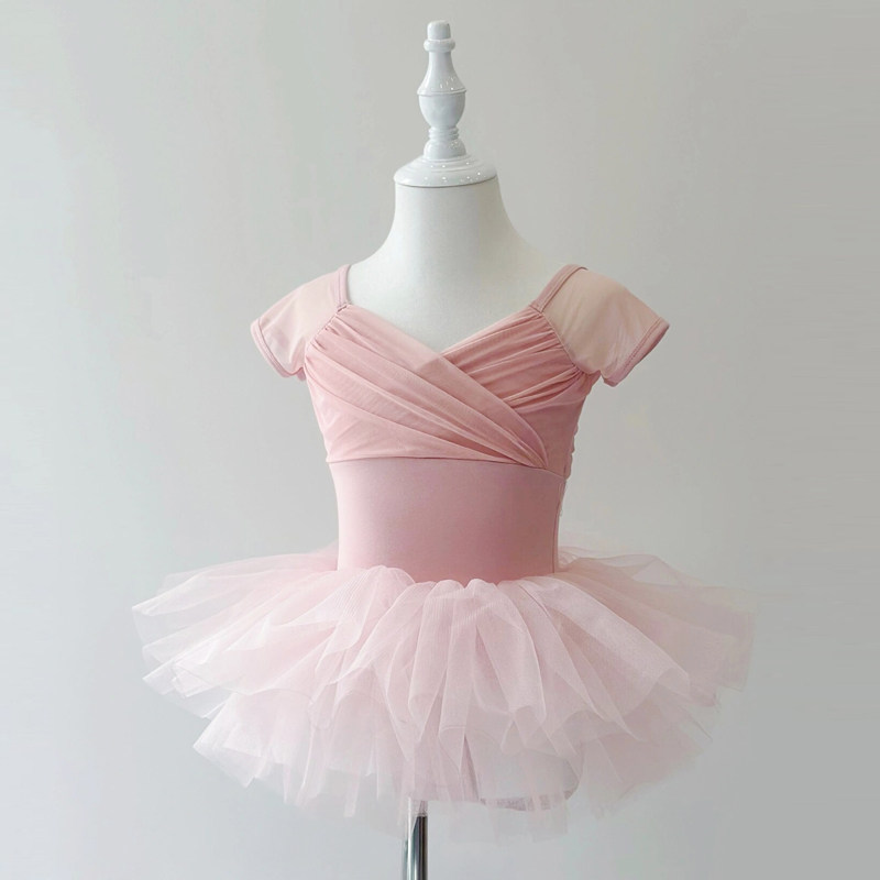Girls' summer dance practice clothes, new short-sleeved and long-sleeved dance tulle skirt, ballet tutu.