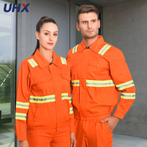 uhx long sleeve reflective strip work clothes set for men and women cleaning workers road maintenance engineering service