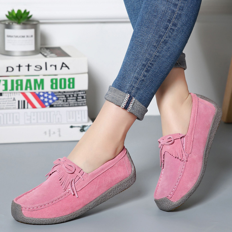 Rose Red2018 new pattern  Flat heel leisure time Women's Shoes Women Casual shoes female genuine leather Korean version Flat bottom Women's shoes